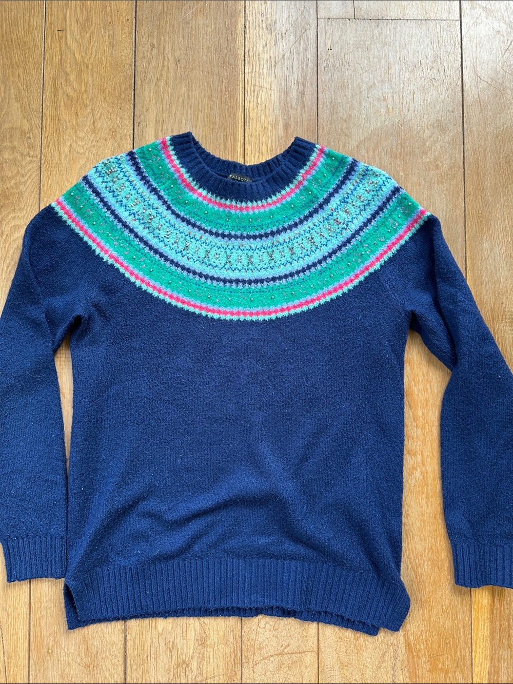 Talbots Navy Multicolor Knit Sweater (Blue, Green, Pink)
